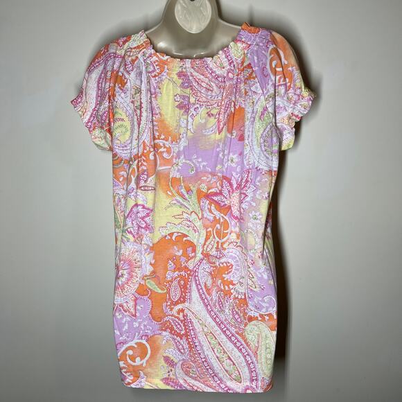 Lauren Ralph Lauren Puff Sleeve Paisley Print Peasant Blouse Pink Combo Size Med - Picture 7 of 11